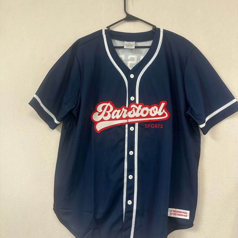 Barstool Sports Baseball Jersey Men’s Size Large Blue Button Up Heavy Duty